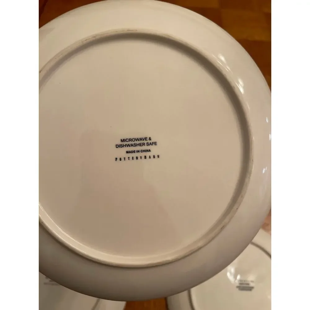 Pottery Barn blue leaf patterned plate set (5)